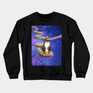 Cute tabby cat in outer space shooting cool rainbows from the sunglasses Crewneck Sweatshirt